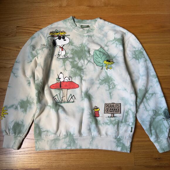 Peanuts Snoopy Parks Project Tie Dyed Sweatshirt Green Size S - Picture 2 of 8